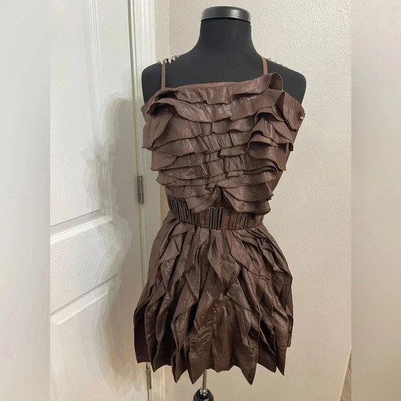 Juniors Y2K Vintage Zoompy Brown Tiered Ruffle Mini Dress Medium 90’s Retro - Picture 1 of 7